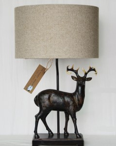Stag lamp. Herringbone Beige wool shade.